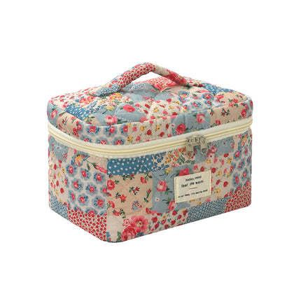 Front view of uekeboag Large Floral Cotton Makeup Bag