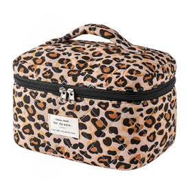 Front view of uekeboag Large Travel Quilted Makeup Bag in floral design