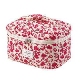 Front view of uekeboag Large Travel Quilted Makeup Bag in hot pink