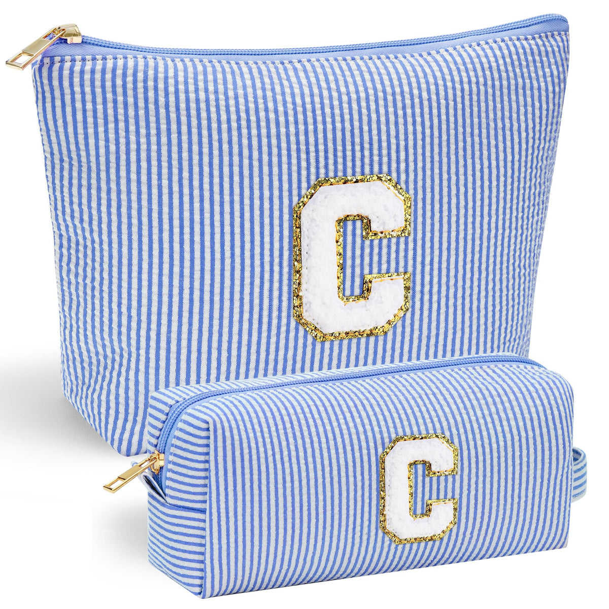 Front view of YOOLIFE Cute Makeup Bag personalized initial in blue