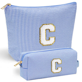 Front view of YOOLIFE Cute Makeup Bag personalized initial in blue