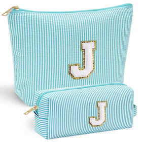 Front view of YOOLIFE personalized makeup bag with chenille letter