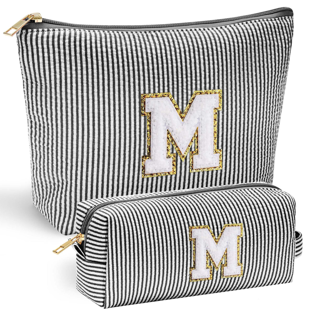 Front view of YOOLIFE Personalized Monogram Makeup Bag in black
