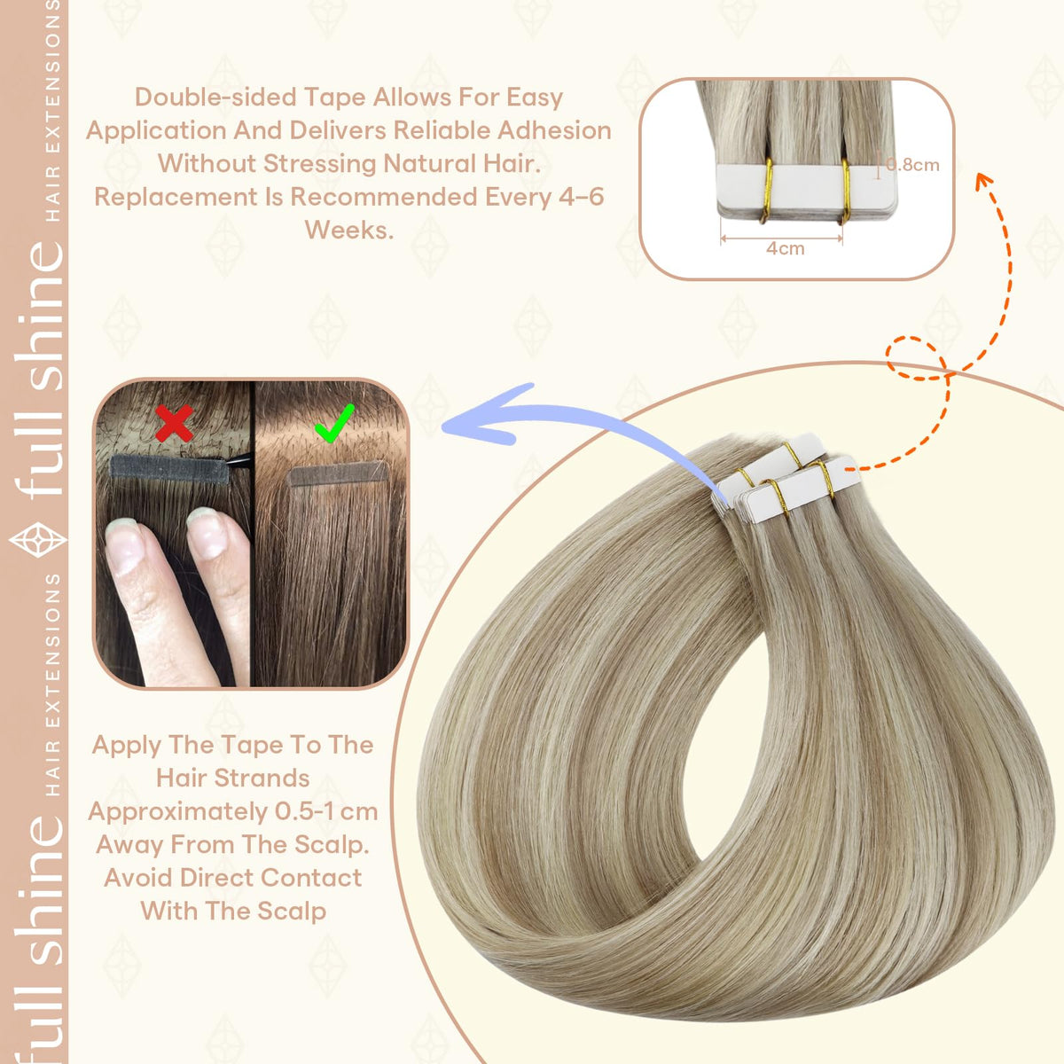 Fshine Tape in Extensions showing double-sided tape