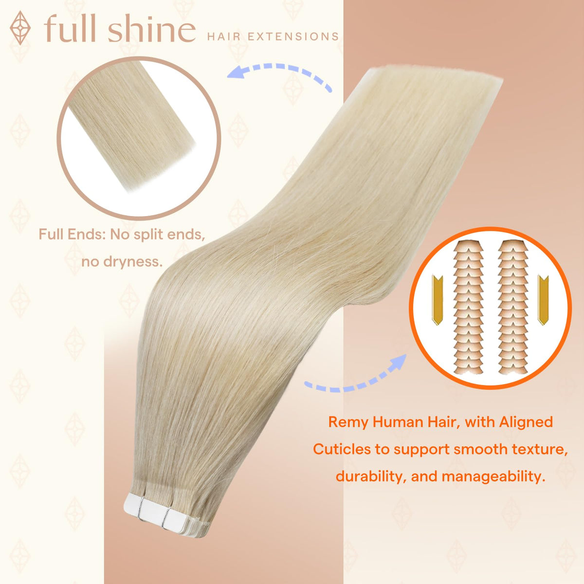 Fshine Tape-In Extensions showing double-sided tape attachment