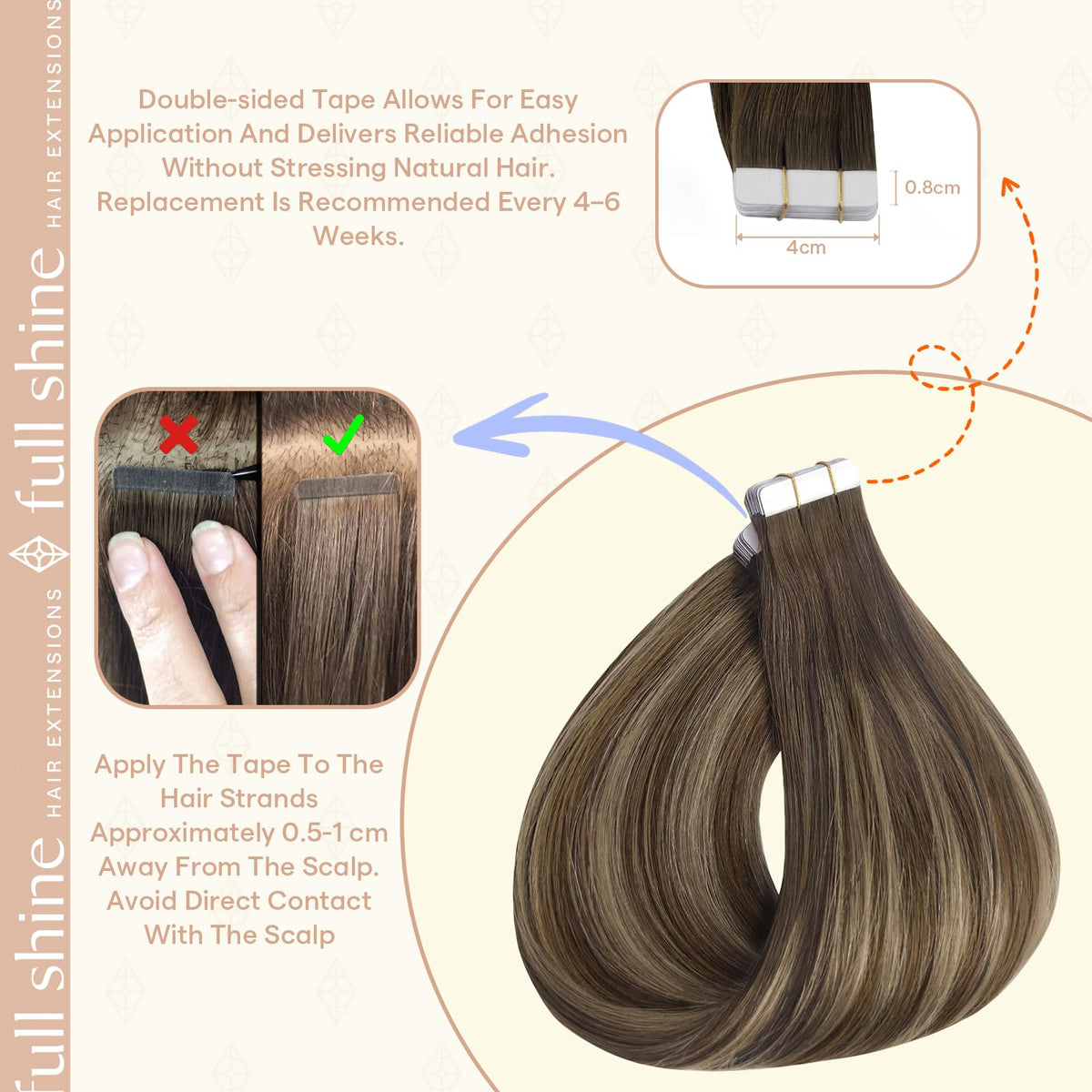 Fshine Tape-In Hair Extensions 18 Inch displayed with hair care products