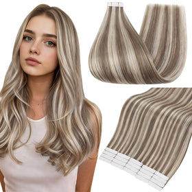 Fshine Tape in Hair Extensions 18 Inch Mushroom Blonde Mix front view