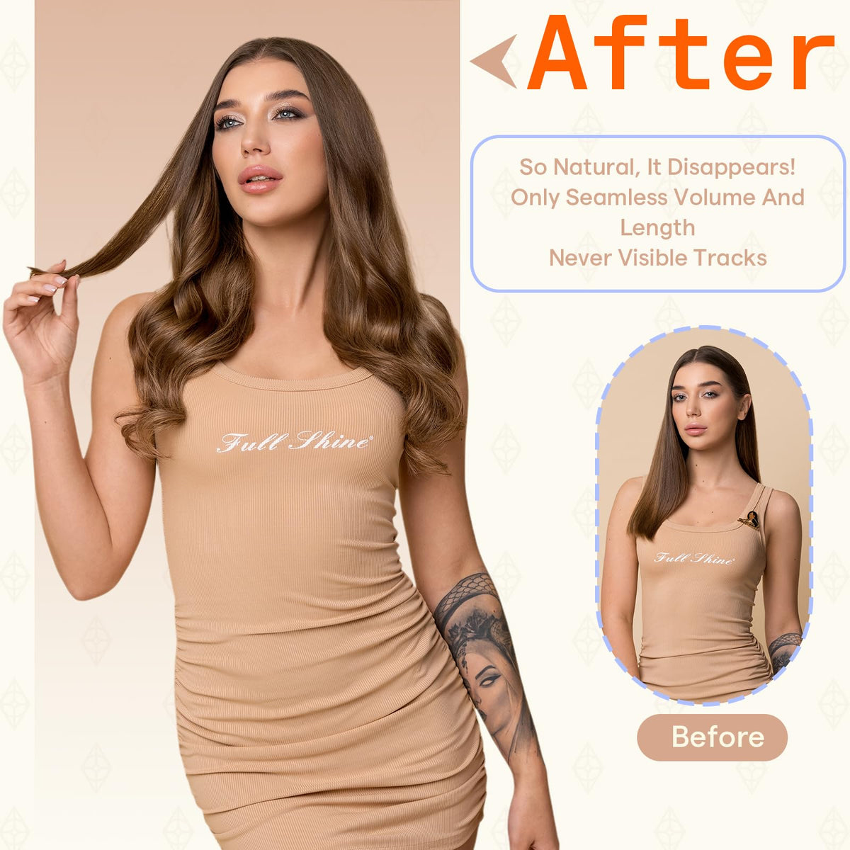 Fshine Tape-In Hair Extensions 18 Inch showing color variation