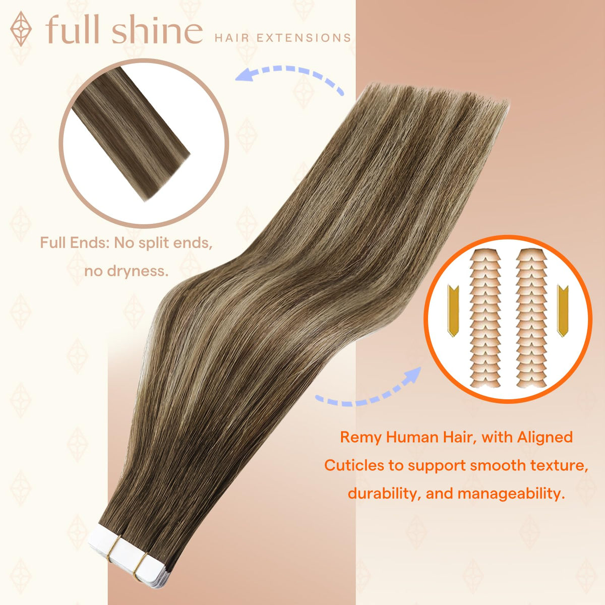 Fshine Tape-In Hair Extensions 18 Inch showing the double-sided tape