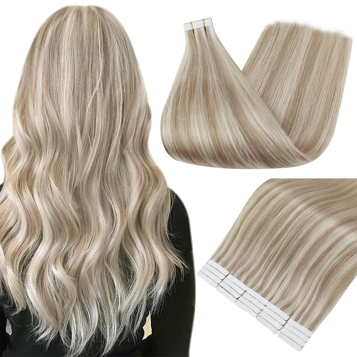 Fshine Tape in Hair Extensions 20 Inch Dirty Blonde Mix front view