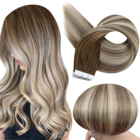 Fshine Tape-In Hair Extensions Ash Brown Beige Blonde front view