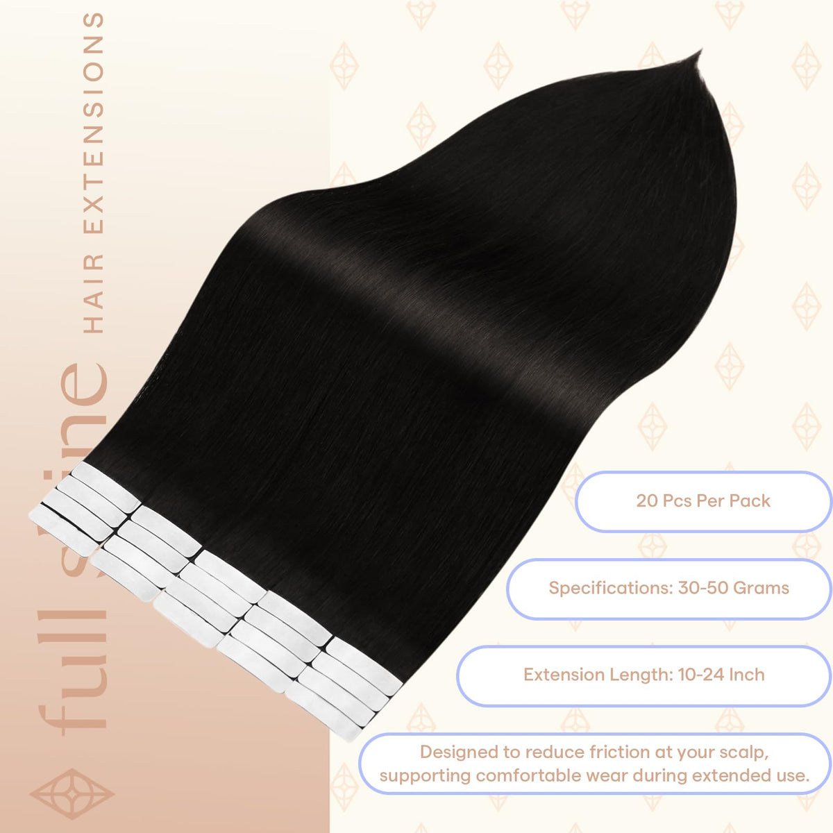 Fshine Tape In Hair Extensions Natural Black 20 Inch lifestyle shot