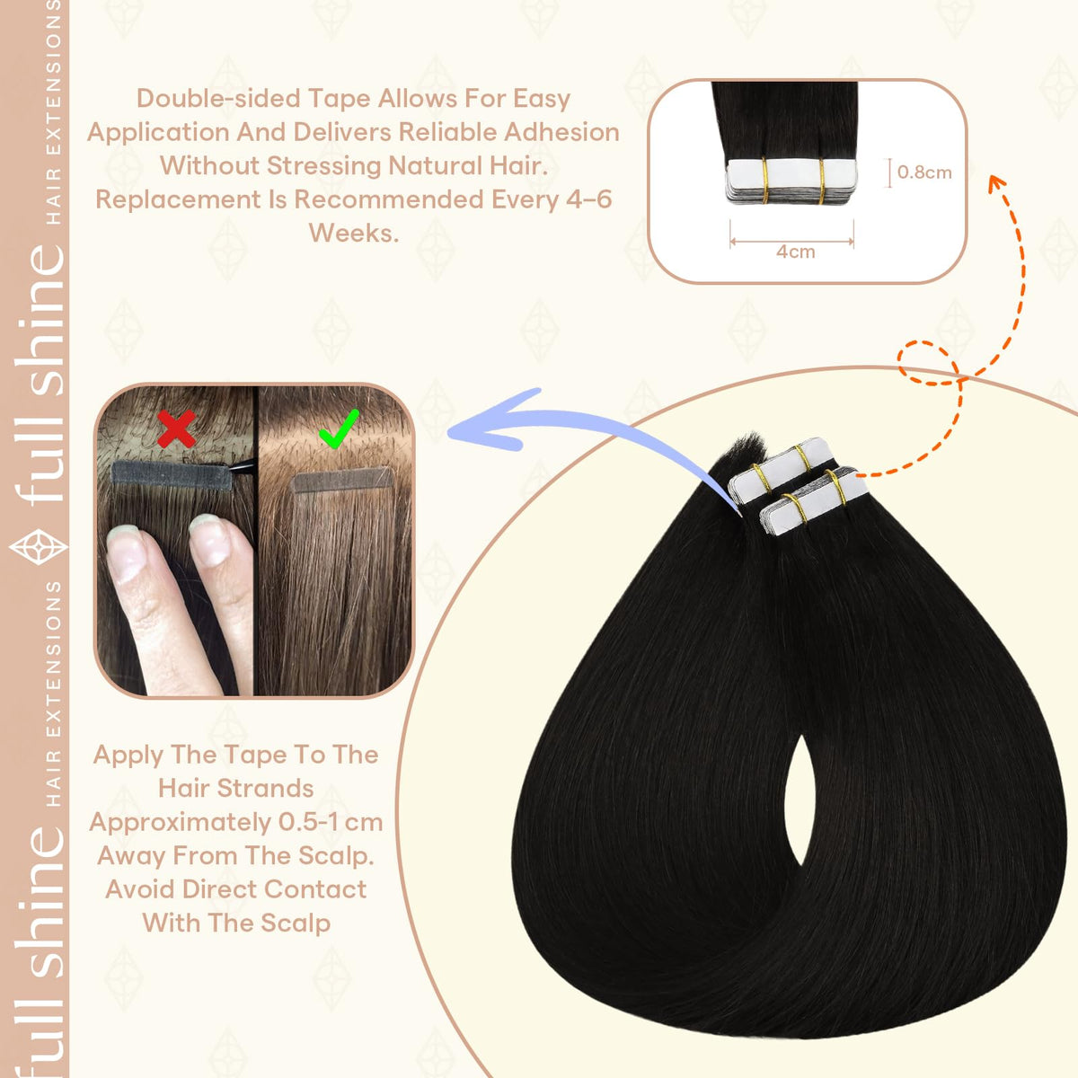 Fshine Tape In Hair Extensions Natural Black 20 Inch packaging