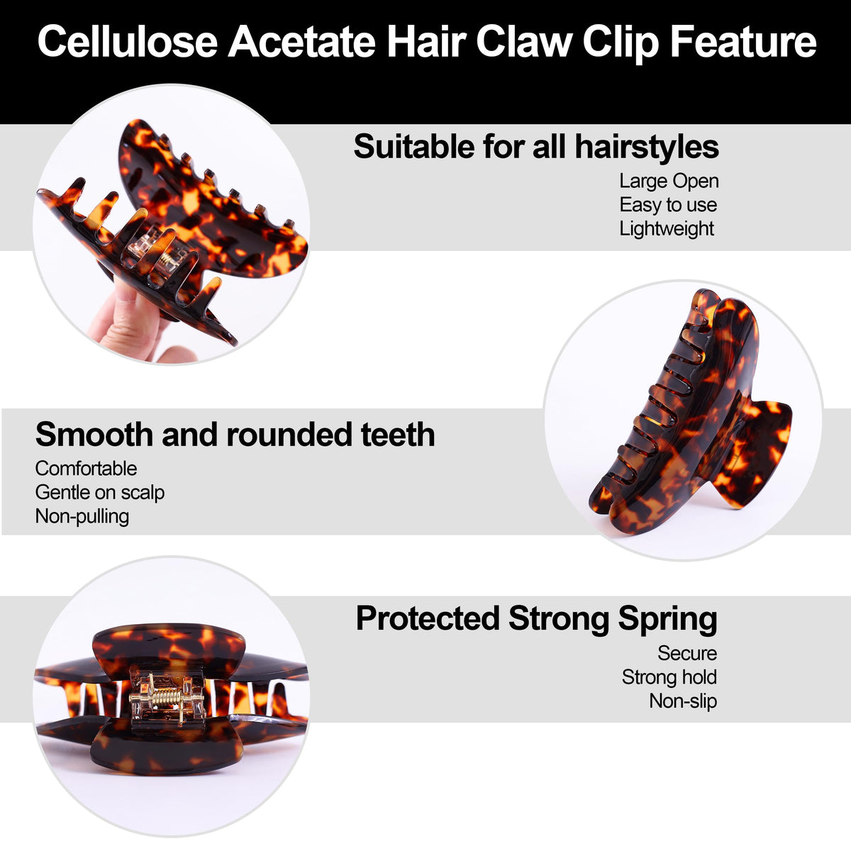 Fsmiling Large Hair Claw Clip close-up showing strong spring