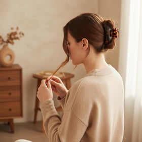 Fsmiling Large Hair Claw Clip in use holding hair in a bun