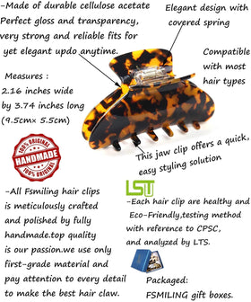 Fsmiling Large Hair Claw Clip showing detailed tortoise shell design