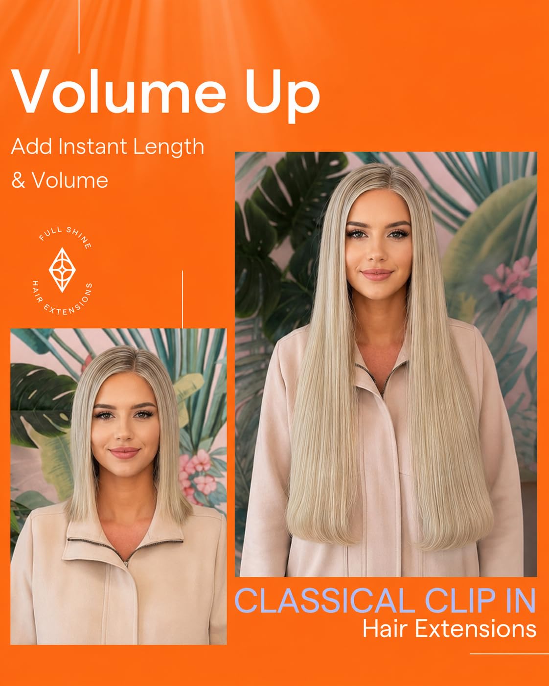 Full Shine 12 inch blonde hair extensions packaging