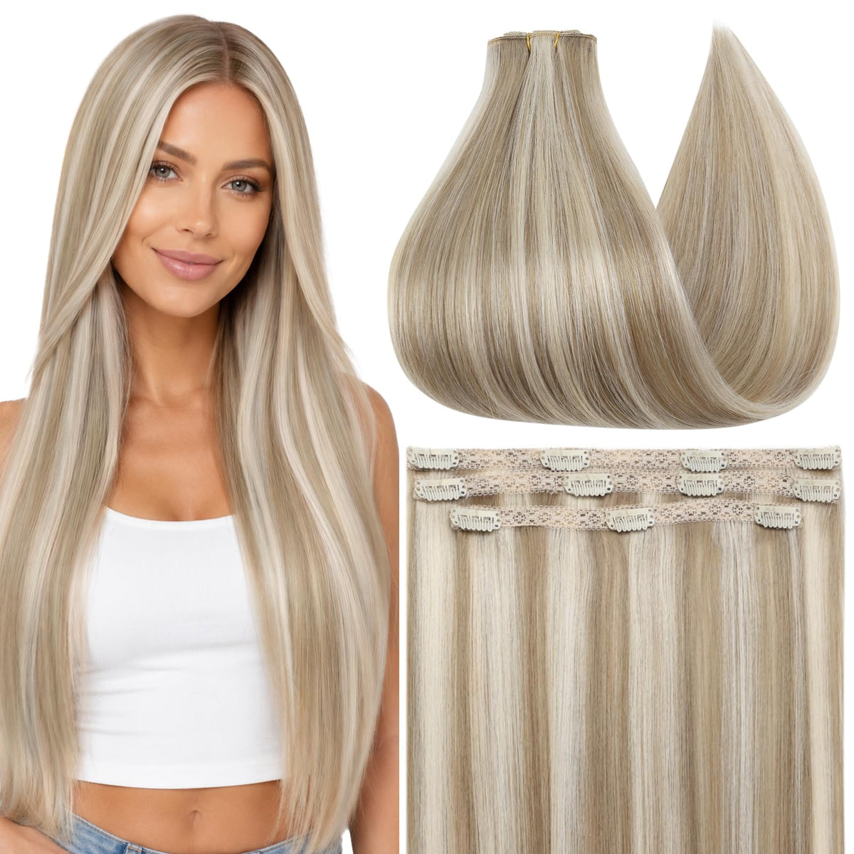 Full Shine 12 Inch Clip in Hair Extensions #16P22 front view