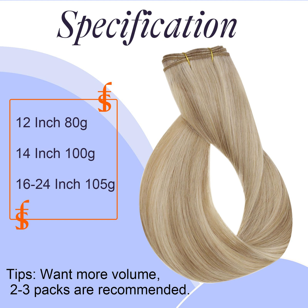 Full Shine 12 Inch Highlight Blonde Weft Extensions back view