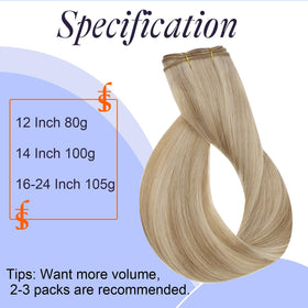 Full Shine 12 Inch Highlight Blonde Weft Extensions back view