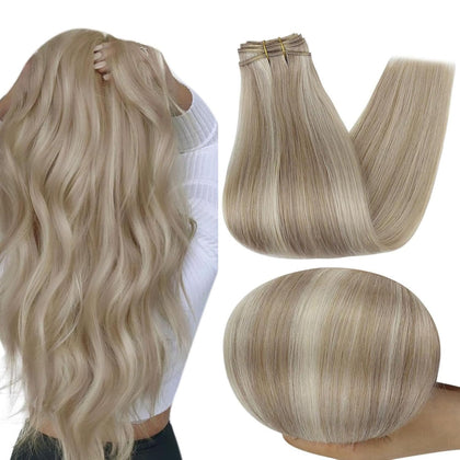 Full Shine 12 Inch Highlight Blonde Weft Extensions front view