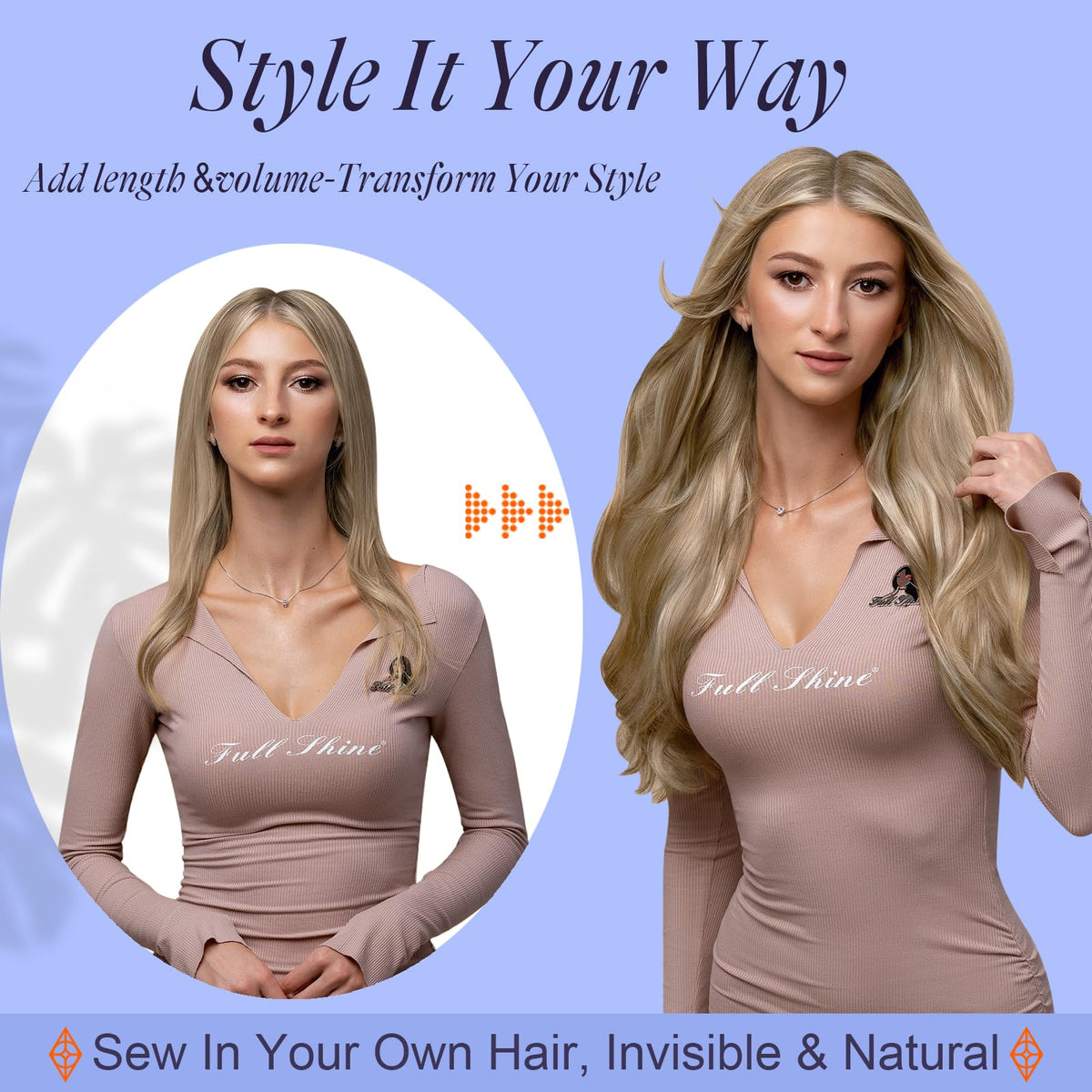 Full Shine 12 Inch Highlight Blonde Weft Extensions styled
