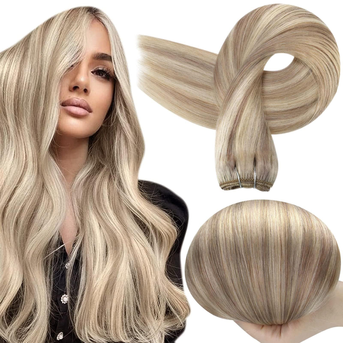 Full Shine 12 Inch Sew In Hair Extensions Ash Blonde front view