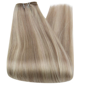 Full Shine 12 Inch Sew In Hair Extensions Ash Blonde installation example