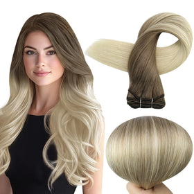 Full Shine 12 Inch Weft Hair Extensions front view in balayage