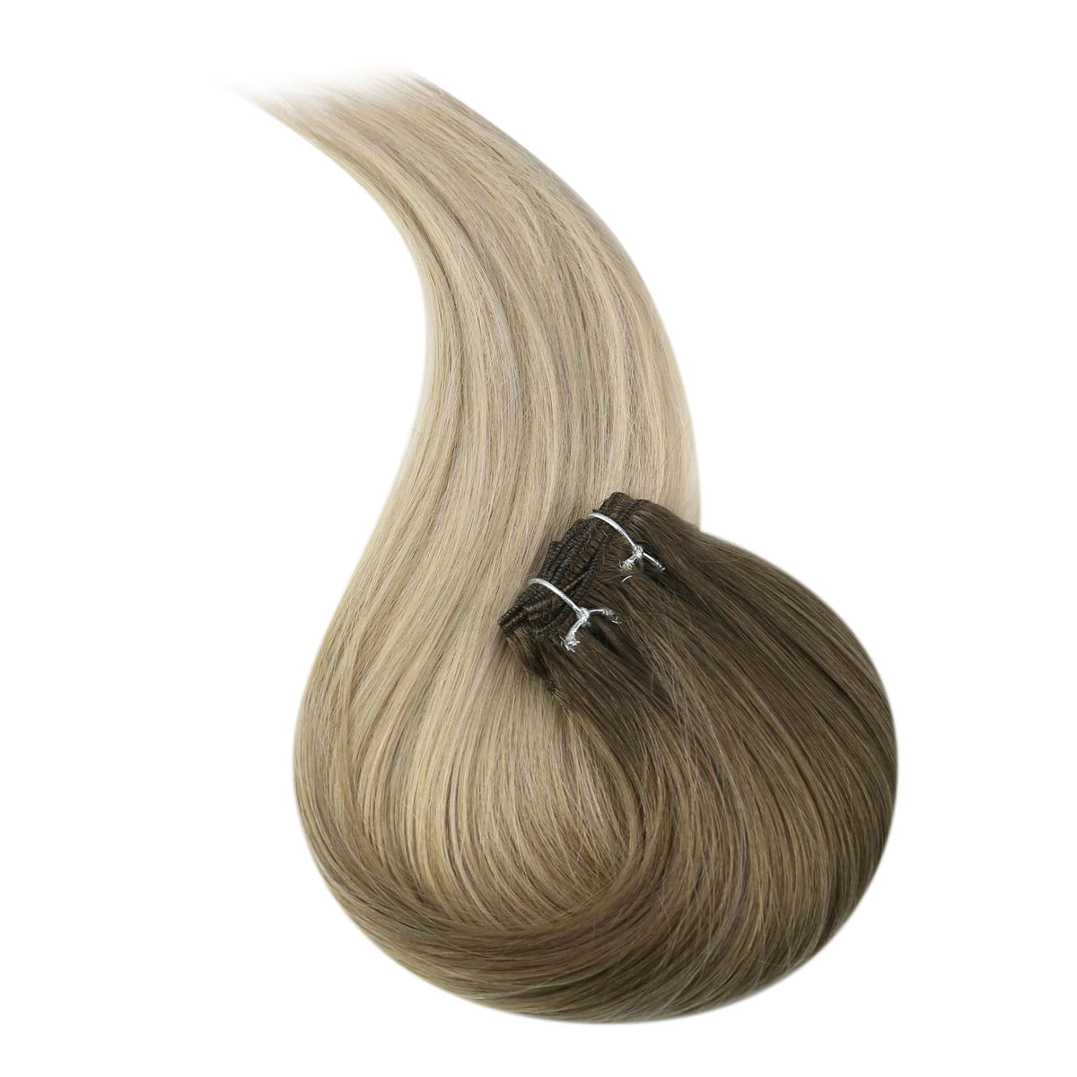 Full Shine 12 Inch Weft Hair Extensions styled in a ponytail