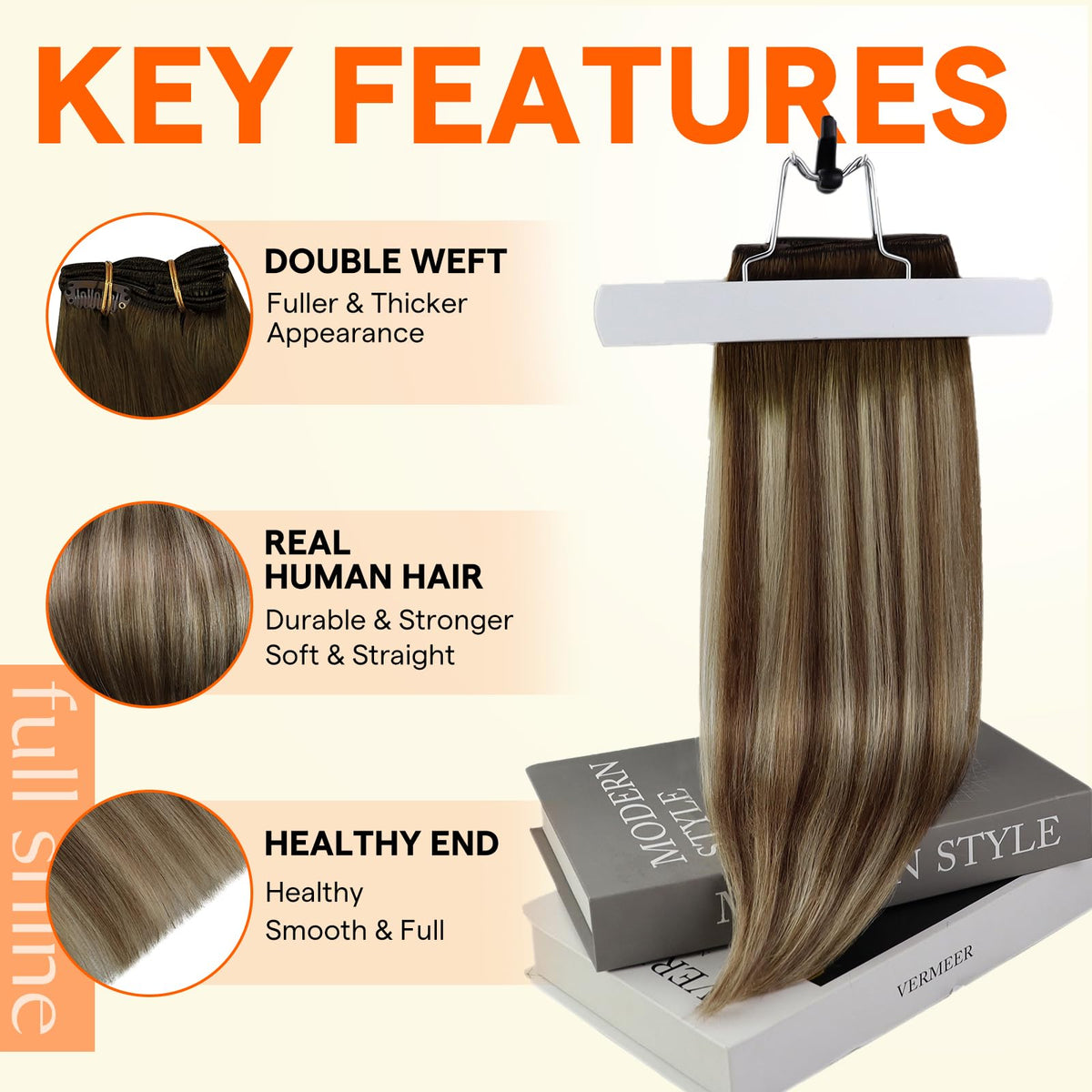 Full Shine 16 Inch Hair Extensions showing double weft construction