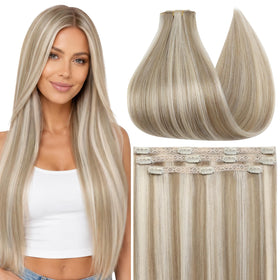 Full Shine 16 Inch Lace Weft Clip in Extensions #16P22 front view