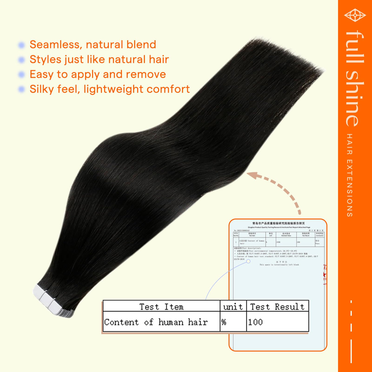 Full Shine 16 Inch Off Black Tape-In Hair Extensions in packaging