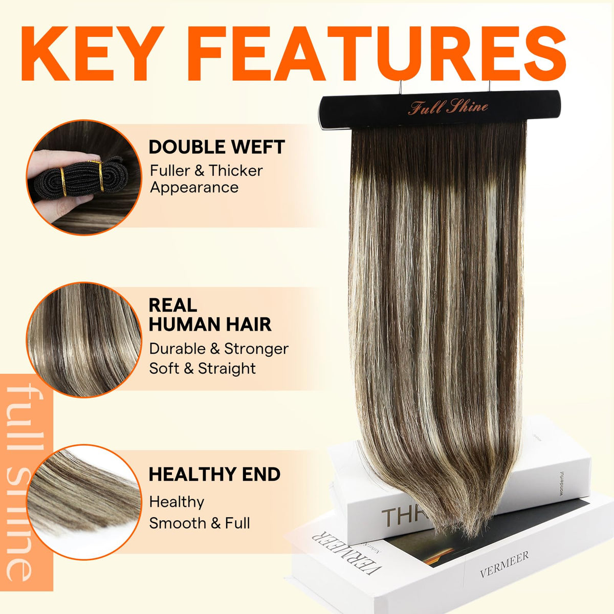 Full Shine 16 Inch Weft Hair Extensions showing double weft construction