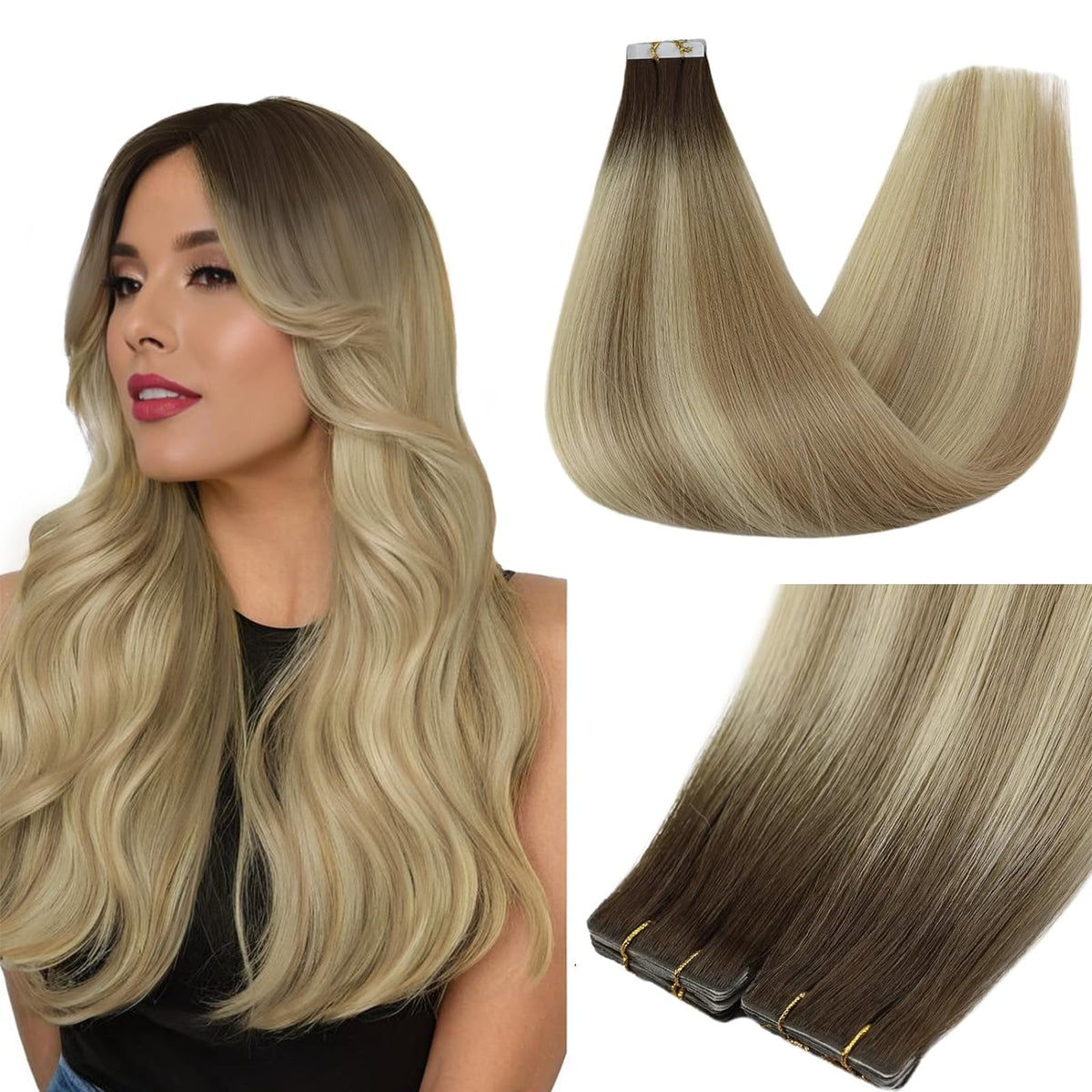 Full Shine 18 inch ash blonde tape in hair extensions front view