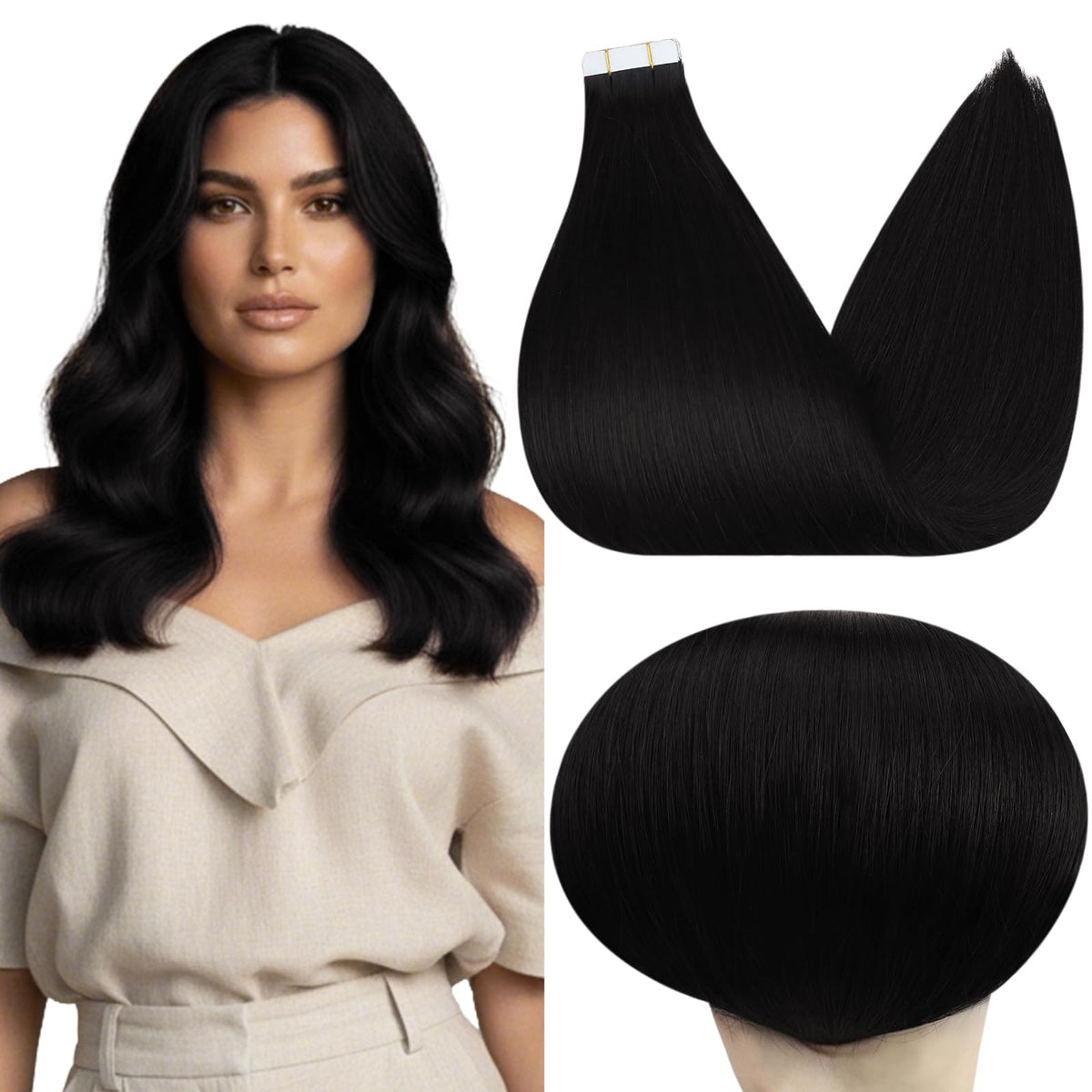 Full Shine 18-inch black tape in hair extensions front view