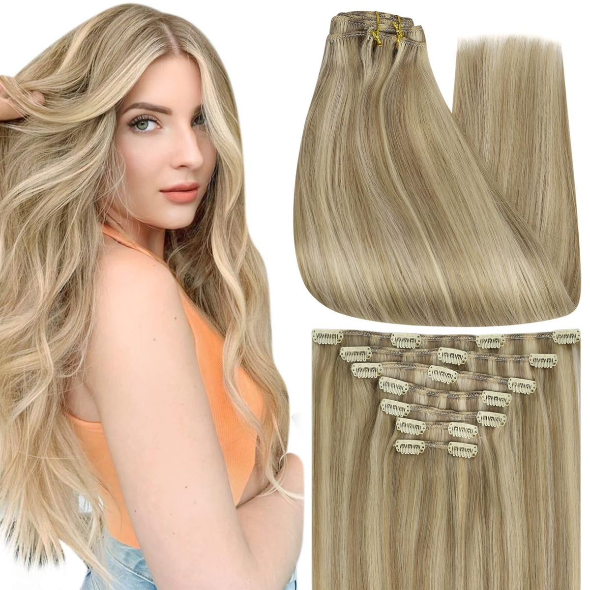 Full Shine 18 Inch Blonde Hair Extensions front view