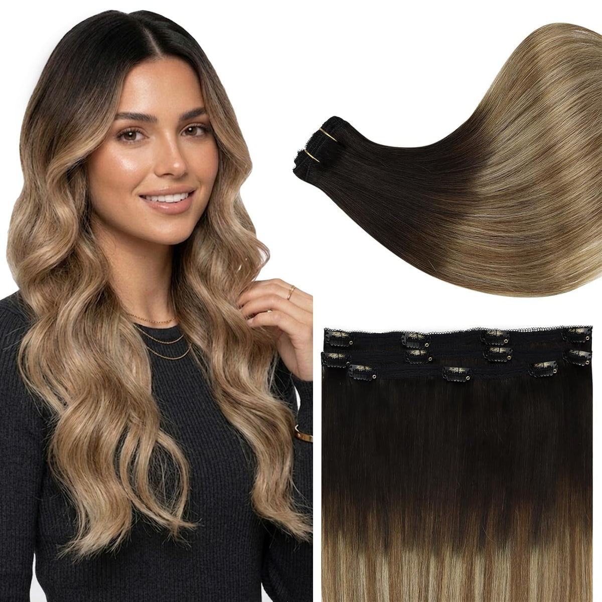 Full Shine 18 Inch Clip-in Hair Extensions in Natural Black Ombre