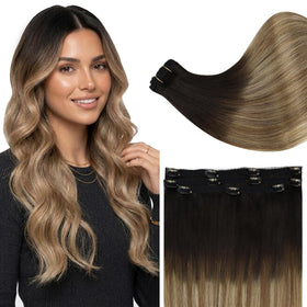 Full Shine 18 Inch Clip-in Hair Extensions in Natural Black Ombre
