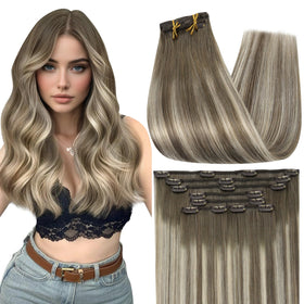 Full Shine 18-inch clip-in human hair extensions front view