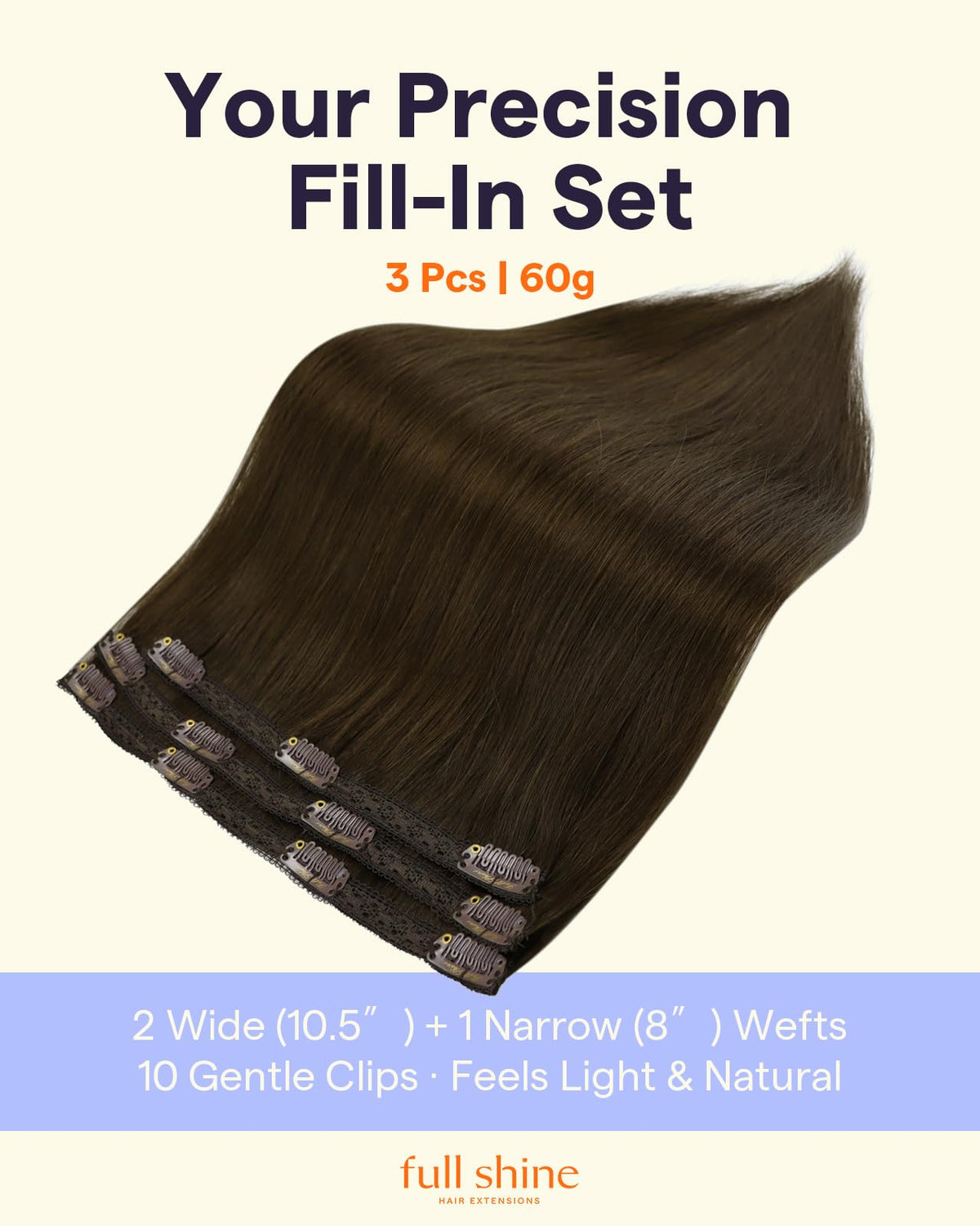 Full Shine 18 Inch Dark Brown Clip in Hair Extensions packaging