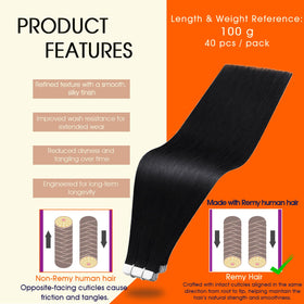 Full Shine 18 inch jet black tape in hair extensions packaging