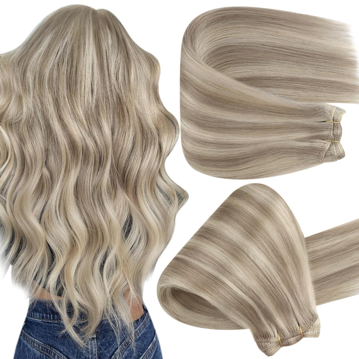 Full Shine 18 Inch Weft Hair Extensions Ash Platinum Blonde front view