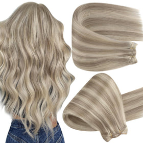 Full Shine 18 Inch Weft Hair Extensions Ash Platinum Blonde front view