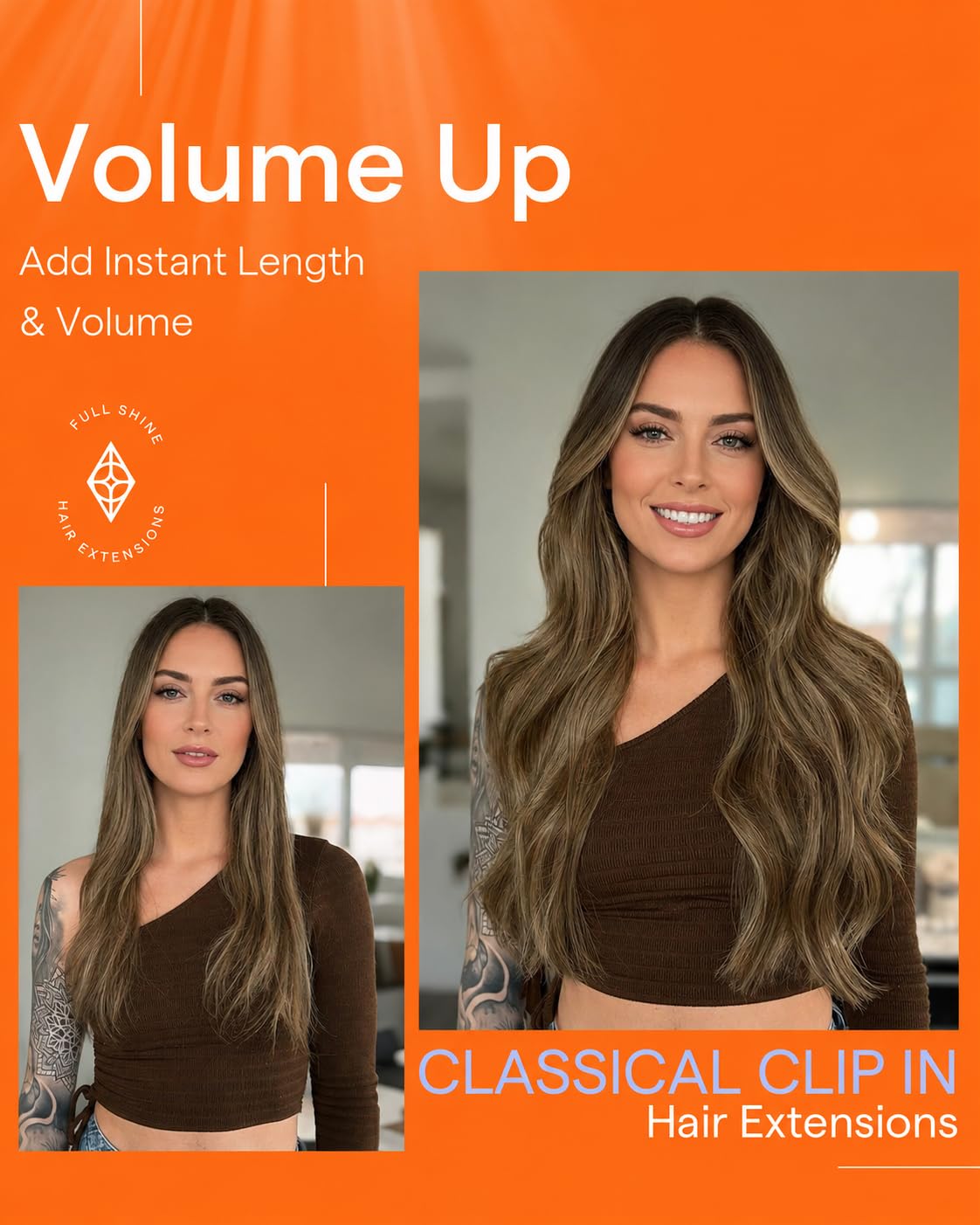 Full Shine 20 Inch Balayage Clip in Extensions back view