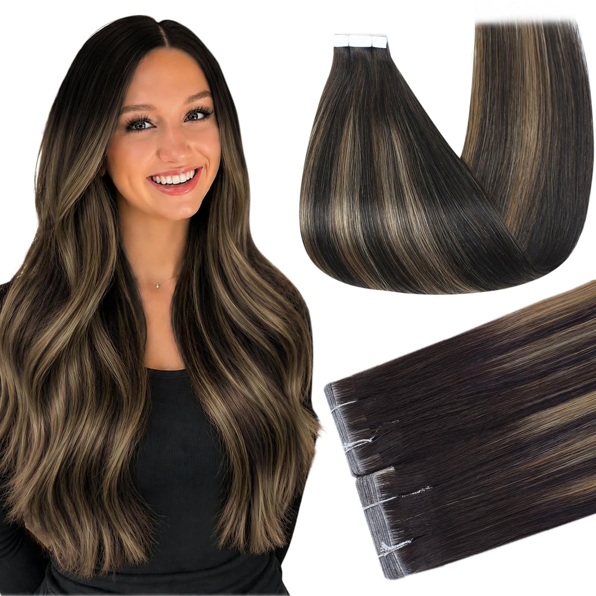 Full Shine 20 Inch Brown Balayage Tape In Extensions front view
