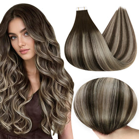 Full Shine 20 Inch Brown Blonde Highlights Tape-in Extensions front view