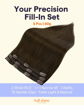 Full Shine 20 Inch Brown Clip in Hair Extensions with clips visible