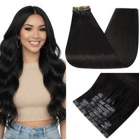 Full Shine 20 Inch Clip-in Hair Extensions Natural Black front view