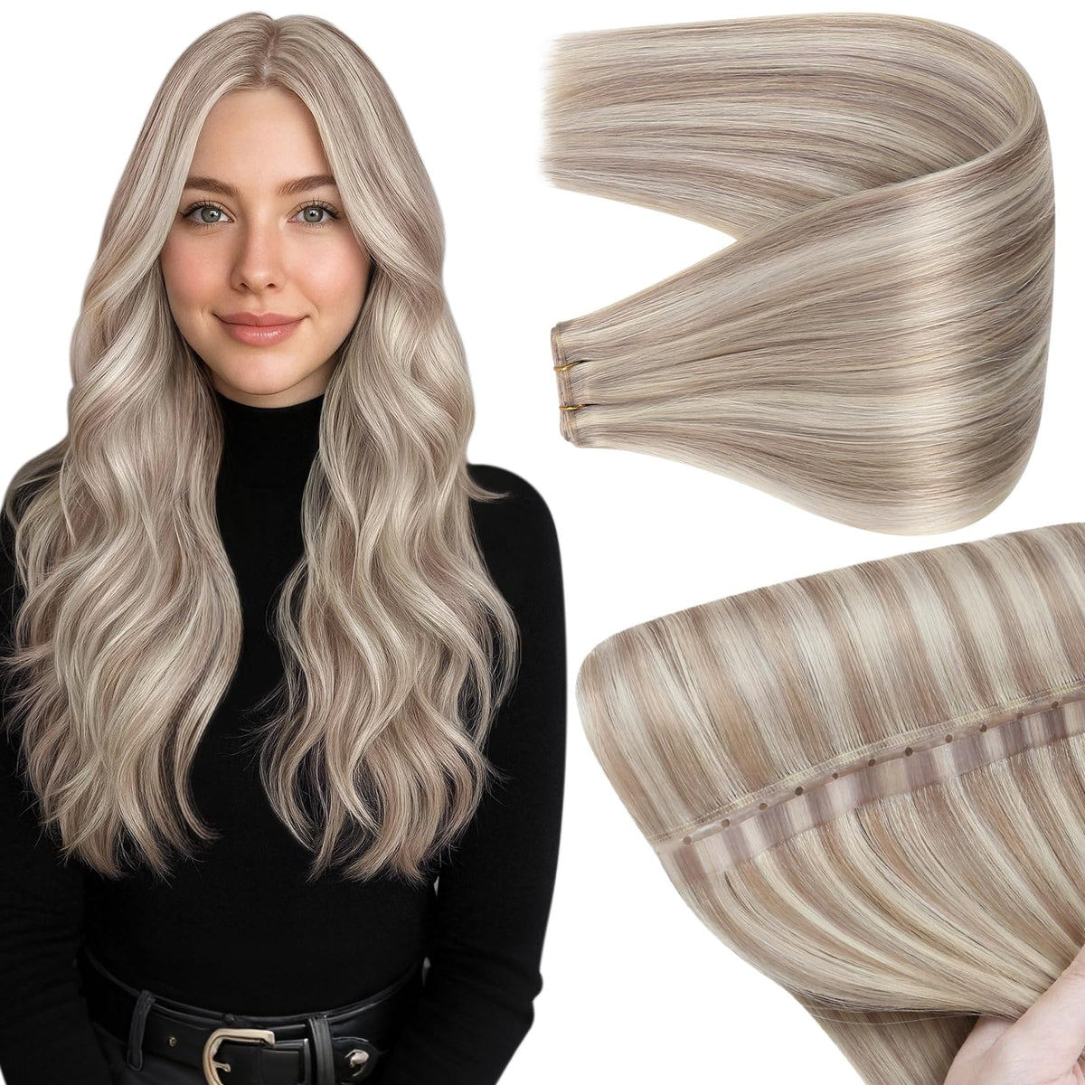 Full Shine 22 Inch Ash Blonde Hair Extensions front view